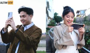 Foto : Jerome Polin dan Vonzy Felicia, saat pertama kali mencoba Samsung Galaxy S25 Series. Sumber : Samsung.