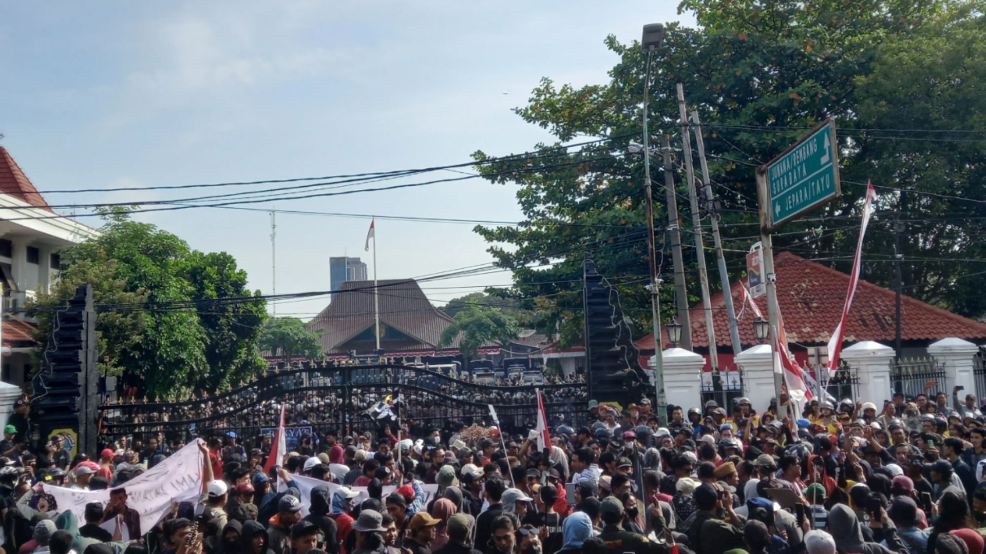 Foto: Ribuan massa unjuk rasa di depan kantor Bupati Pati. Sumber: Istimewa.
