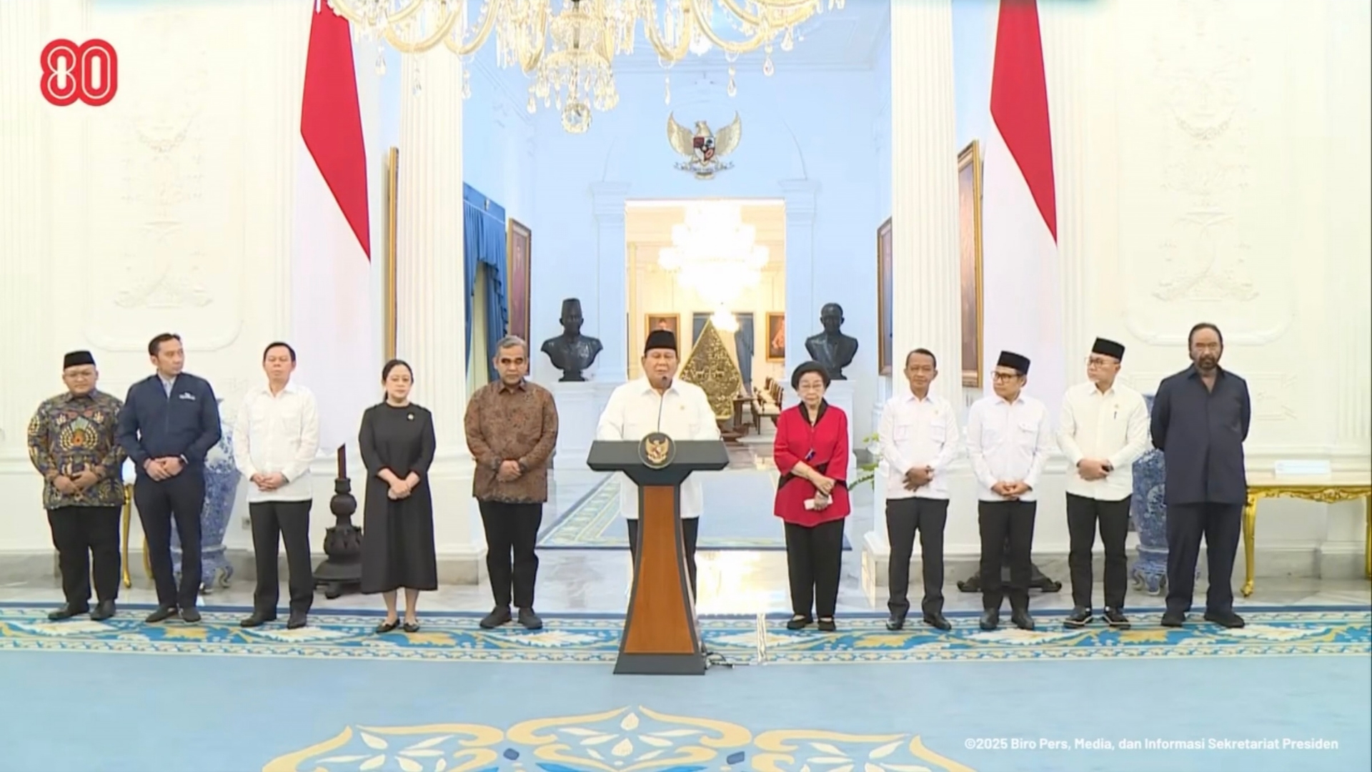 Foto: Presiden Prabowo dan Pimpinan Parpol Sepakat Hapus Tunjangan DPR dan Hentikan Kunker Luar Negeri. Sumber: Istimewa.